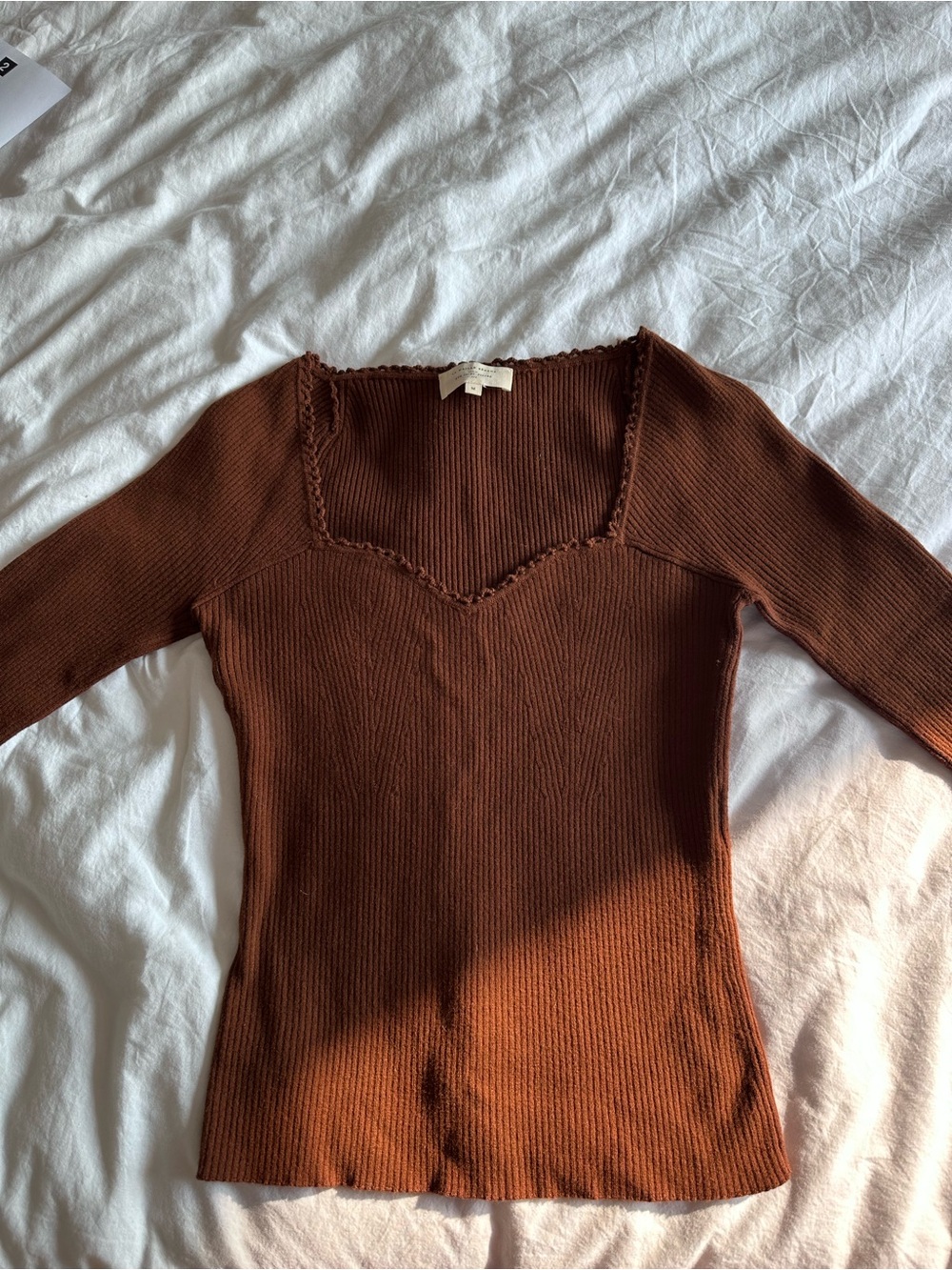 Sezane Maha jumper Brown Ribbed Scoop V-Neck Long Sleeve Top - Picture 3 of 5
